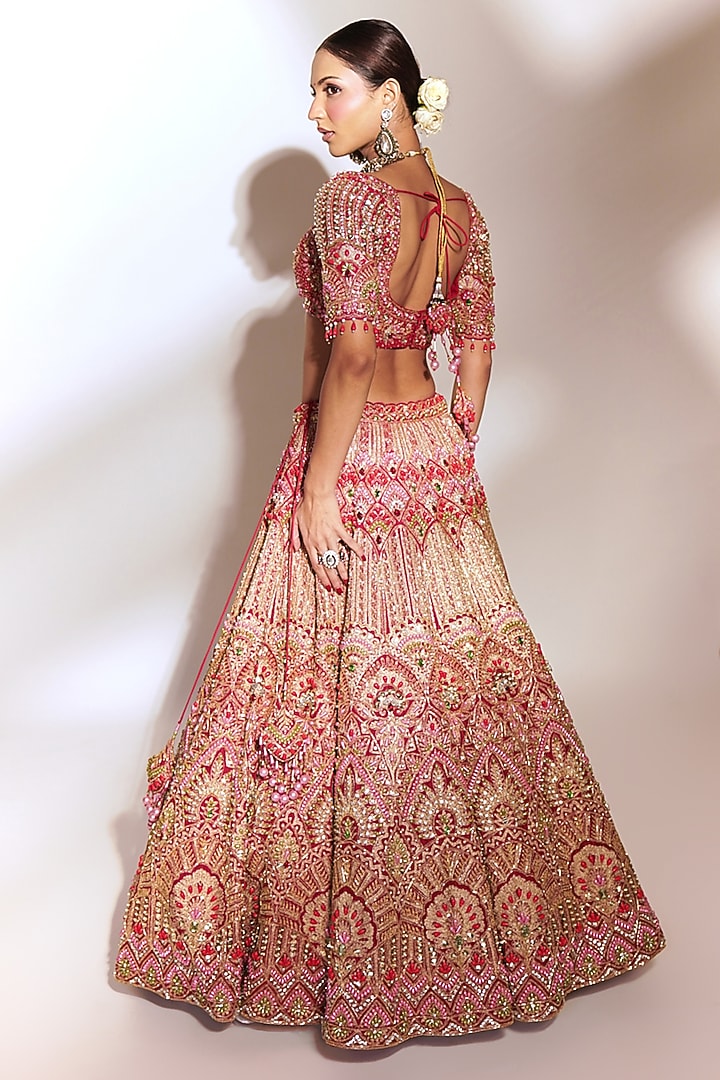 Crimson Tussar Silk Zari Embroidered Bridal Lehenga Set by Anshika Tak Label at Pernia's Pop Up Shop
