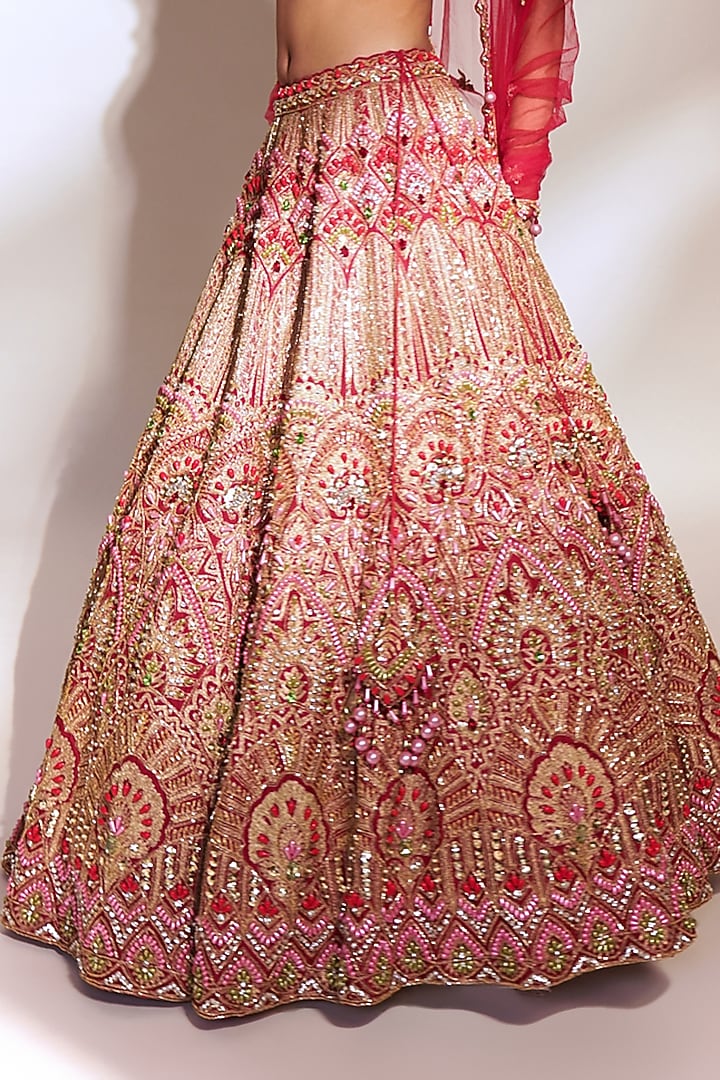 Crimson Tussar Silk Zari Embroidered Bridal Lehenga Set by Anshika Tak Label at Pernia's Pop Up Shop