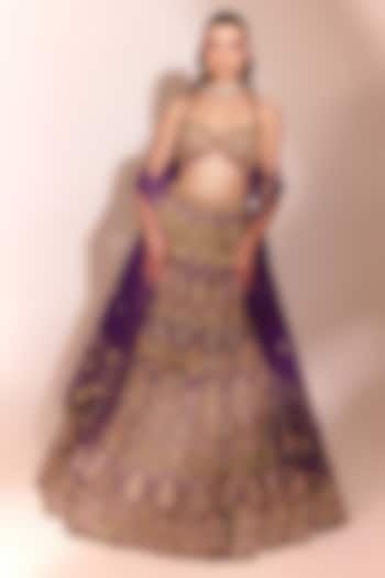 Amethyst Purple Tussar Silk Sequins Embroidered Bridal Lehenga Set by Anshika Tak Label at Pernia's Pop Up Shop