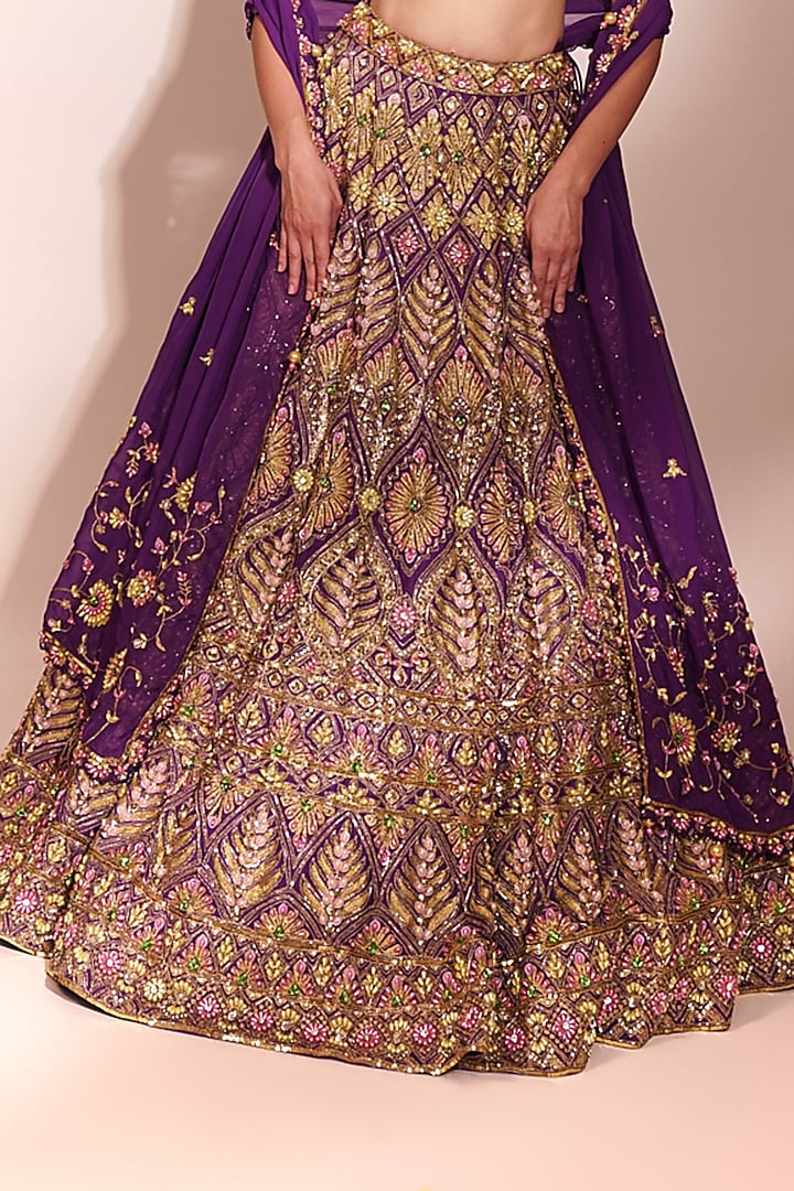 Amethyst Purple Tussar Silk Sequins Embroidered Bridal Lehenga Set by Anshika Tak Label at Pernia's Pop Up Shop