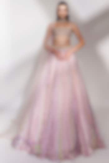 Pastel Pink Tussar Silk Sequins Embroidered Bridal Lehenga Set by Anshika Tak Label at Pernia's Pop Up Shop