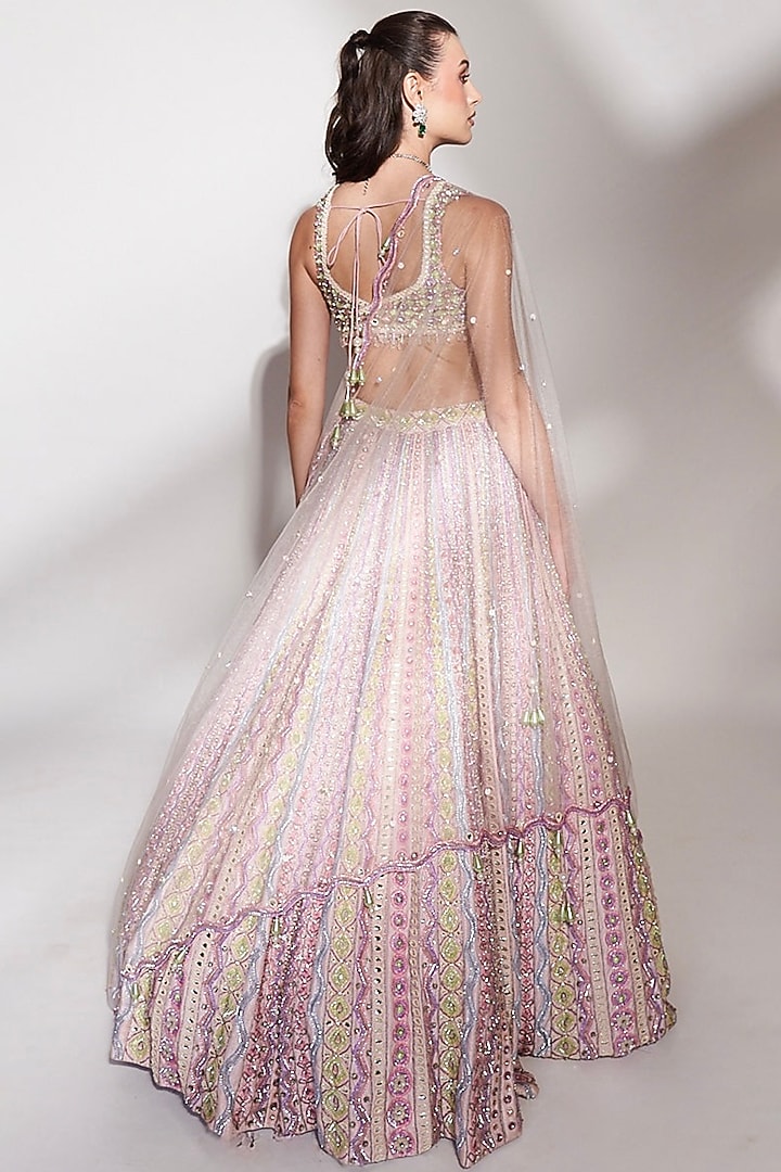 Pastel Pink Tussar Silk Sequins Embroidered Bridal Lehenga Set by Anshika Tak Label at Pernia's Pop Up Shop