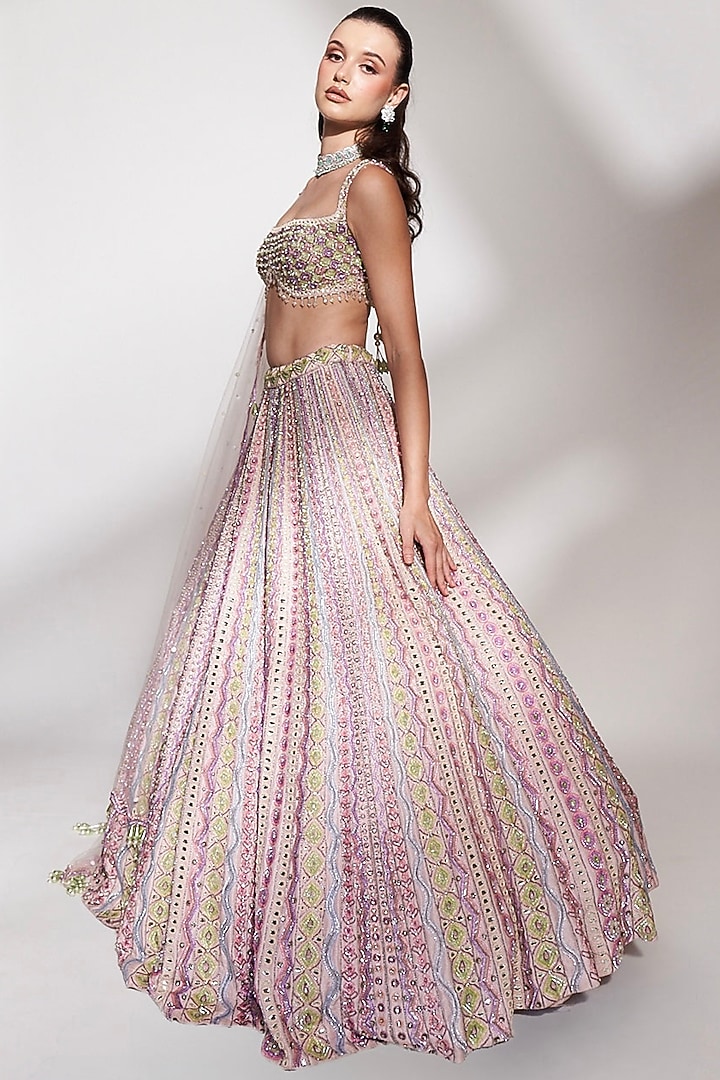 Pastel Pink Tussar Silk Sequins Embroidered Bridal Lehenga Set by Anshika Tak Label at Pernia's Pop Up Shop