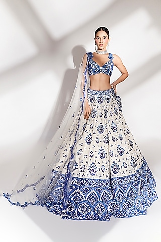 Pristine Ivory Tussar Silk Sequins Embroidered Lehenga Set by Anshika Tak Label