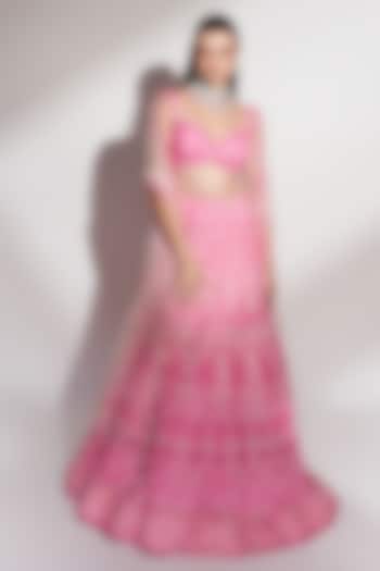 Pink Net Sequins Embroidered Bridal Lehenga Set by Anshika Tak Label at Pernia's Pop Up Shop