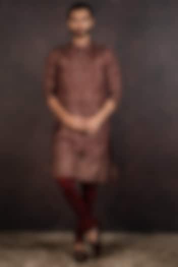 Maroon Silk Kurta Set by JJ Valaya Men