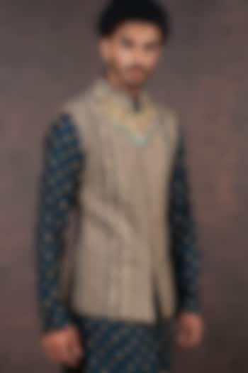 Blue Silk Bundi Jacket  by JJ Valaya Men
