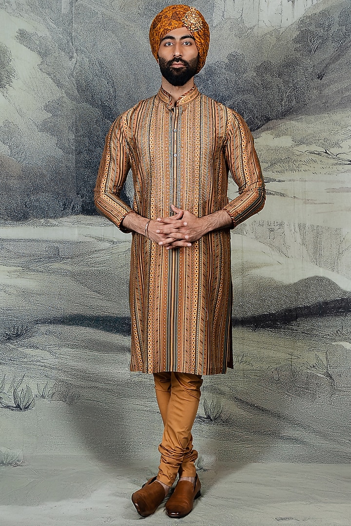 Orange Silk Kurta Set by JJ Valaya Men at Pernia's Pop Up Shop