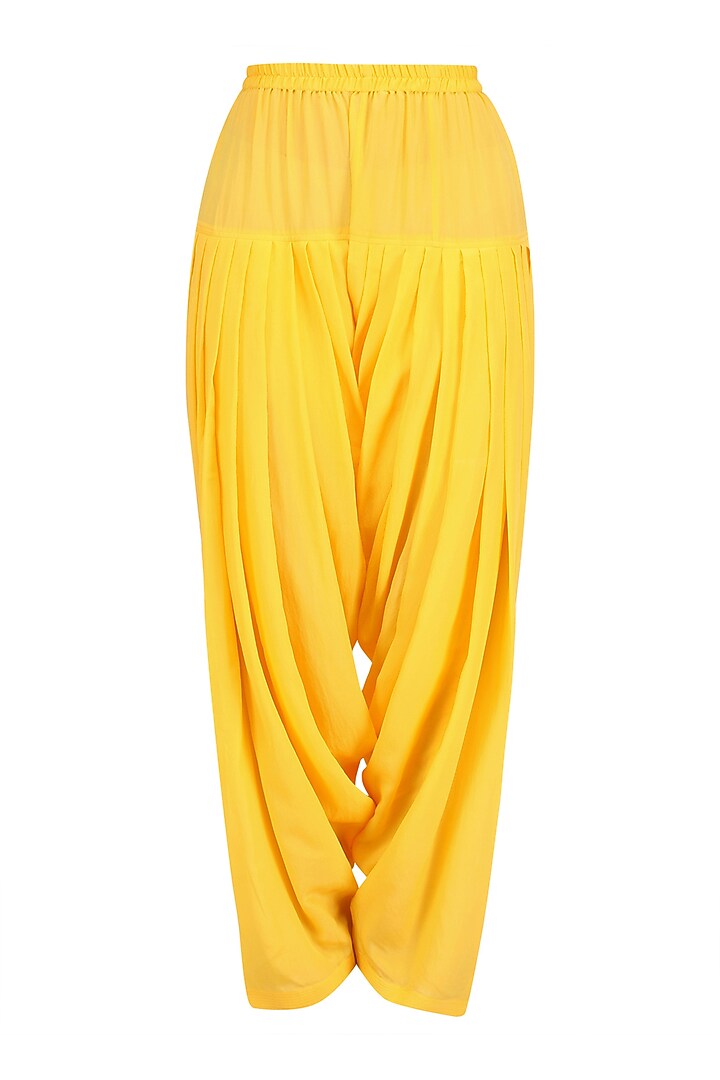 Mango yellow gold embroidered short kurta and patialla set available only at Pernia's Pop Up Shop.