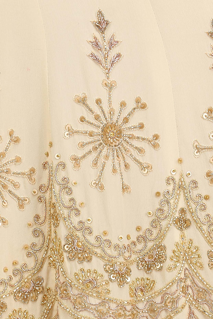 Beige sequin embroidered anarkali and churidaar set available only at Pernia's Pop Up Shop.