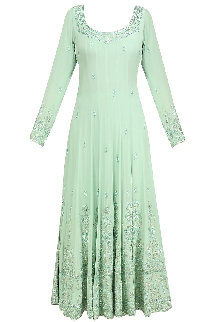 Mint Sequin and Beads Embroidered Anarkali and Churidaar Set by Anushka Khanna