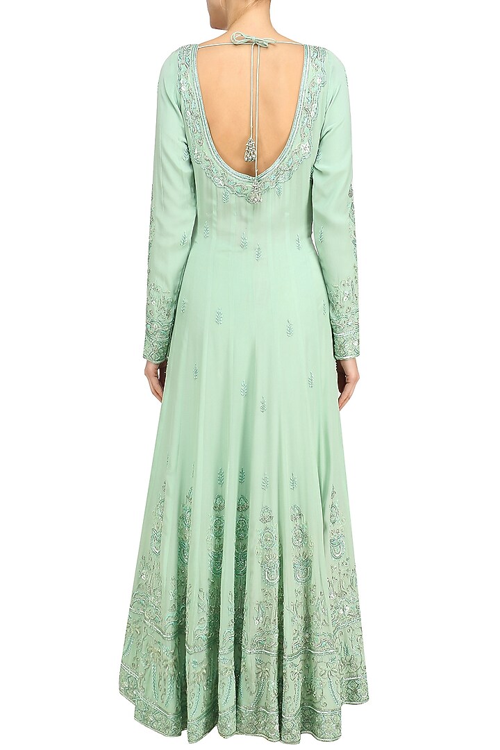 Mint sequin and beads embroidered anarkali and churidaar set available only at Pernia's Pop Up Shop.