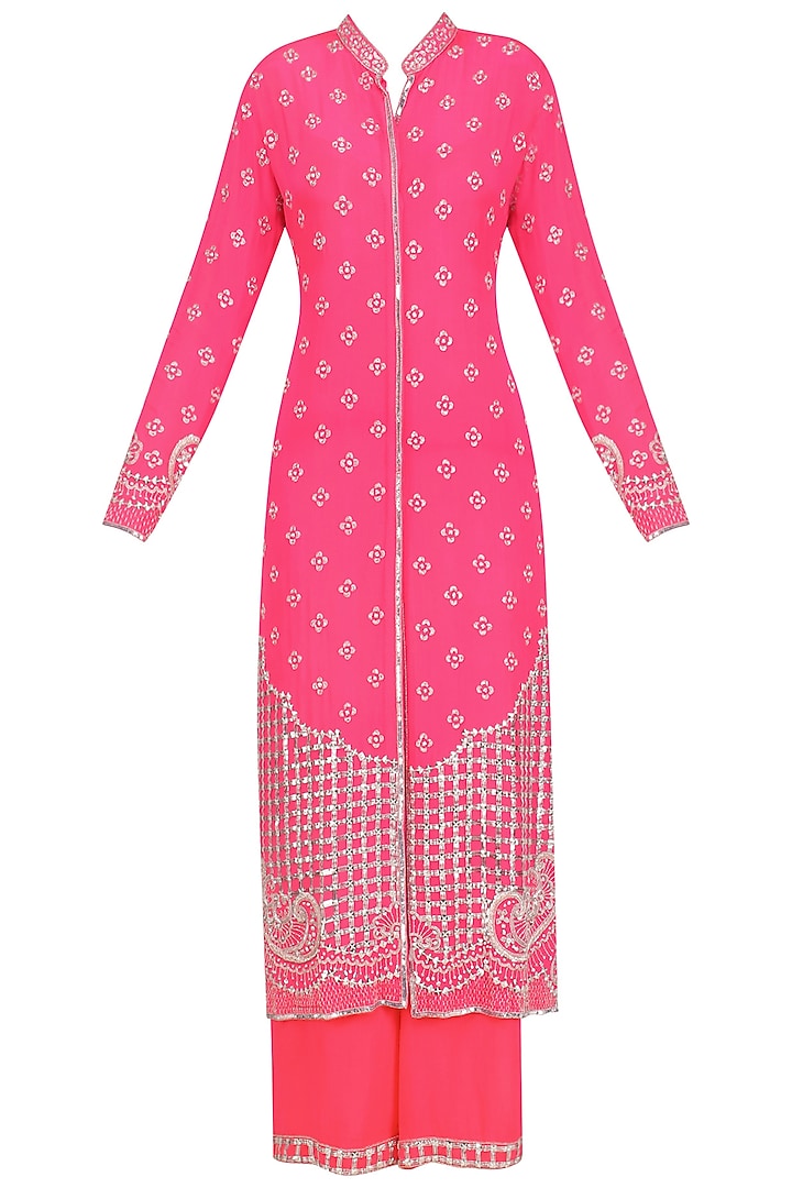 Hot Pink Embellished Jacket and Sharara Set by Anushka Khanna