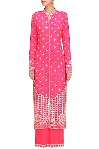 Hot Pink Embellished Jacket and Sharara Set by Anushka Khanna