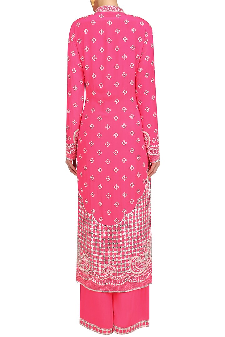 Hot pink embellished jacket and sharara set available only at Pernia's Pop Up Shop