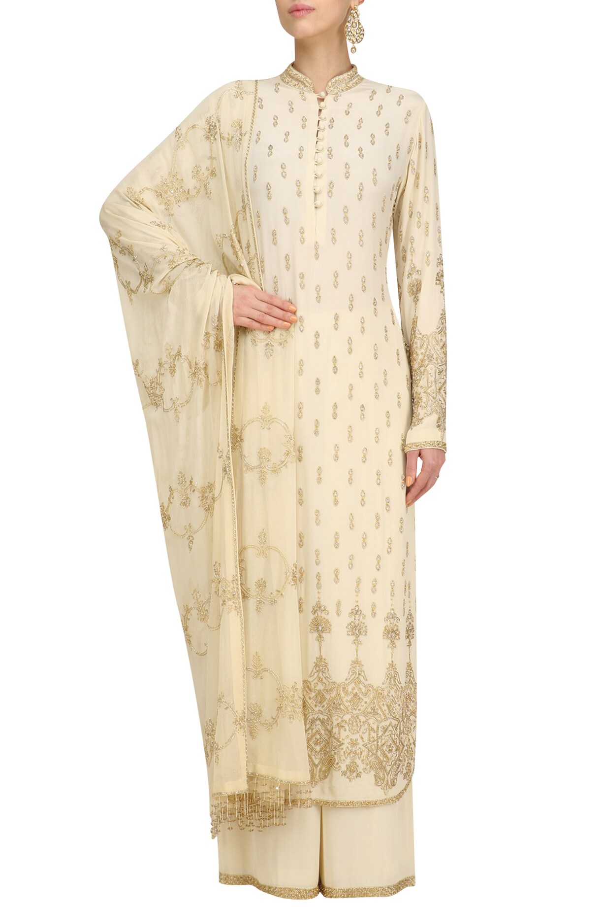 TCR Beige Foil Embellished Kurta & Sharara Set!