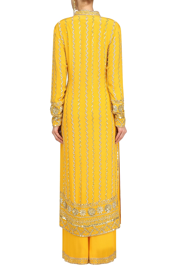 Mango yellow embellished jacket and sharara set available only at Pernia's Pop Up Shop