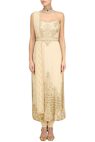 Beige Embellished Kurta Set by Anushka Khanna