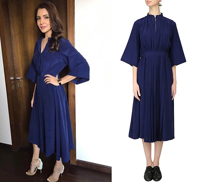 Blue front pleat gather dress available only at Pernia's Pop Up Shop.
