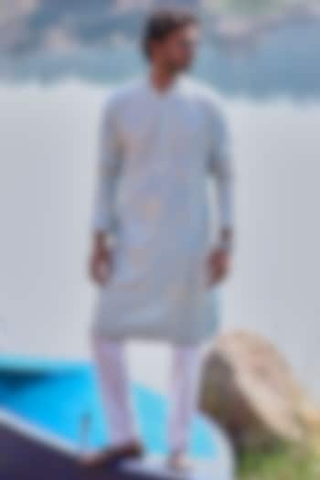 Powder Blue Silk Kurta Set by Anushree Reddy Men at Pernia's Pop Up Shop
