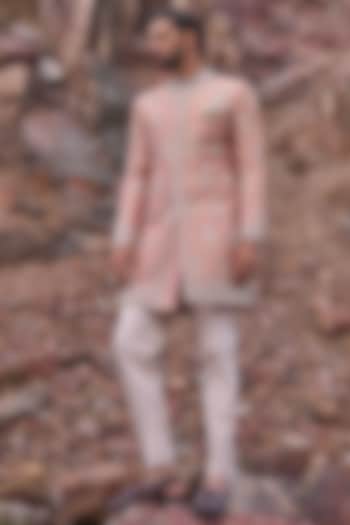 Rose Raw Silk Groom Sherwani Set by Anushree Reddy Men at Pernia's Pop Up Shop
