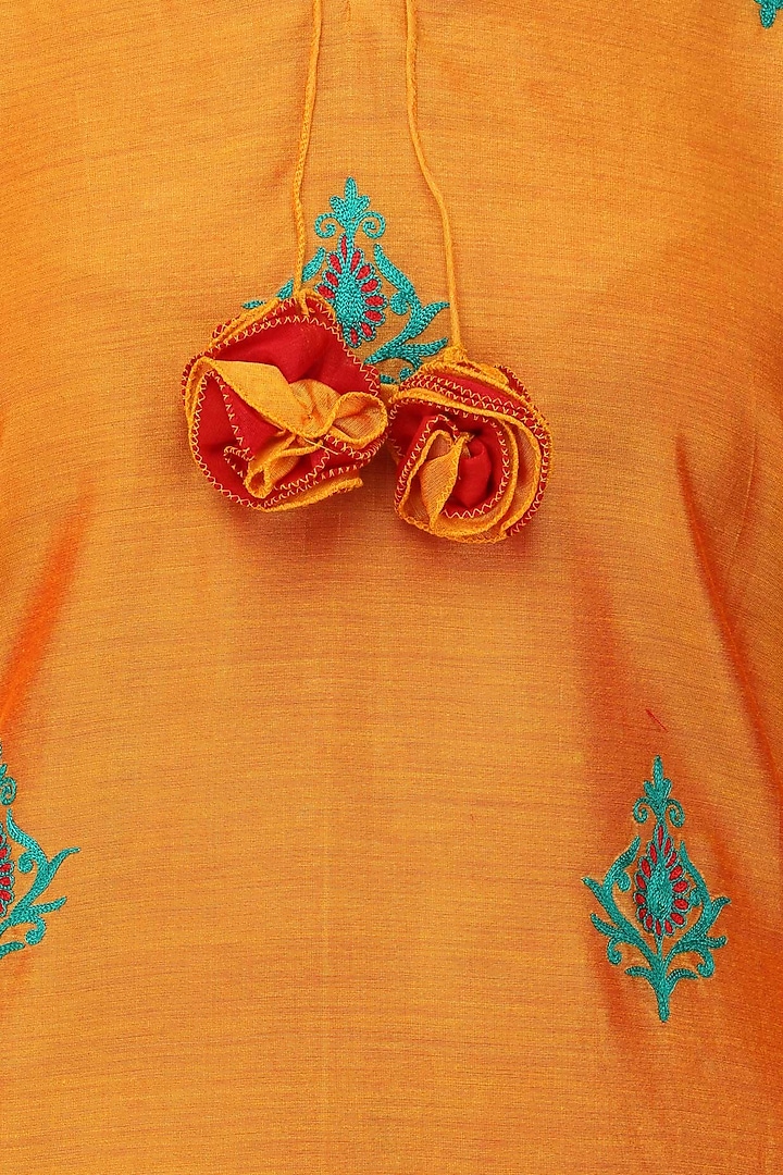 Orange embroidered motifs chanderi kurta available only at Pernia's Pop Up Shop.