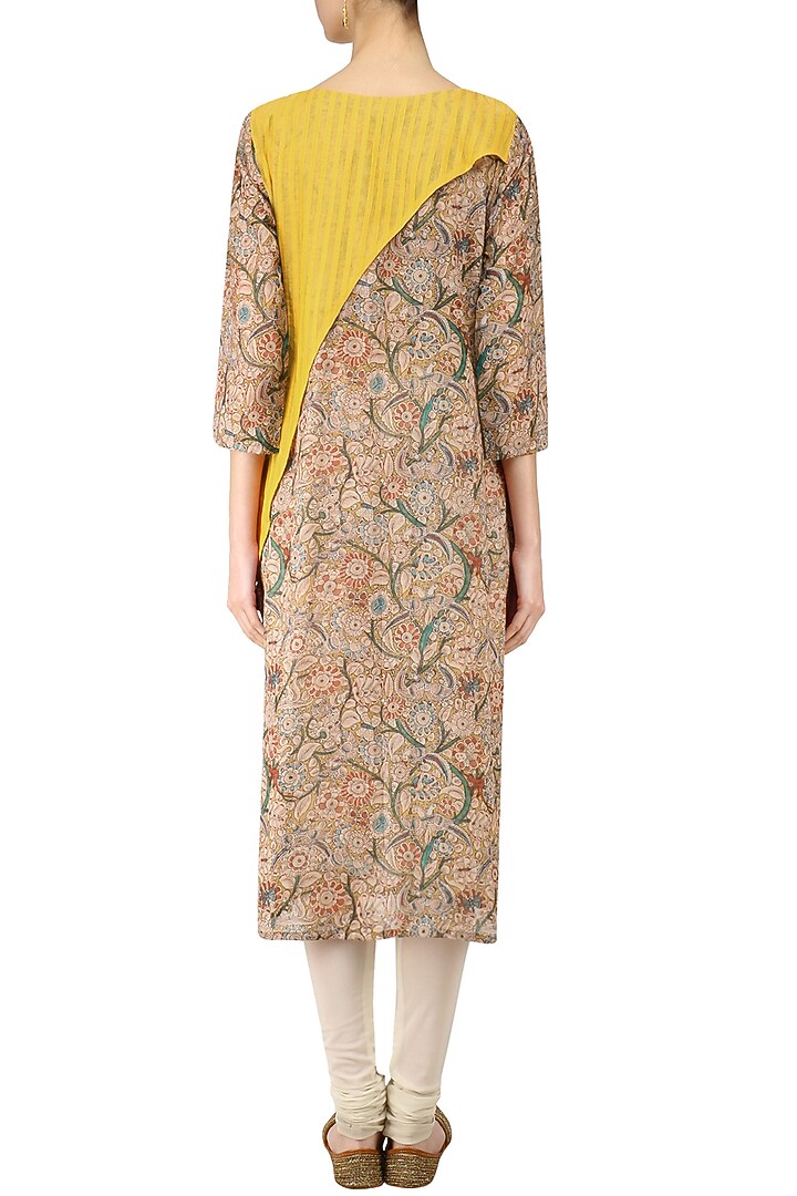 Yellow and beige printed layered kurta available only at Pernia's Pop Up Shop.