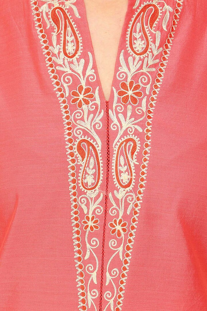Pink embroidered kurta with tye and dye pants available only at Pernia's Pop Up Shop.