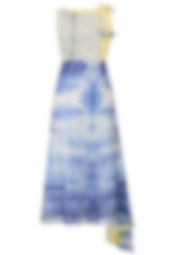 Blue, Yellow and White Tye and Dye Asymmetrical Dress by Anvita