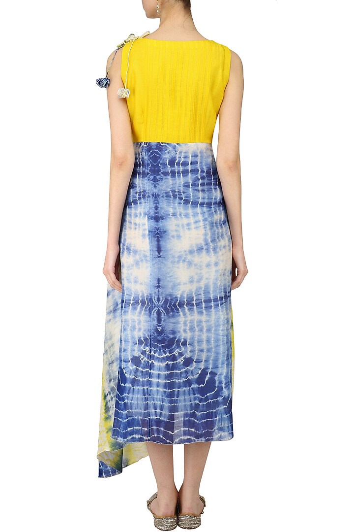 Blue, yellow and white tye and dye asymmetrical dress available only at Pernia's Pop Up Shop.