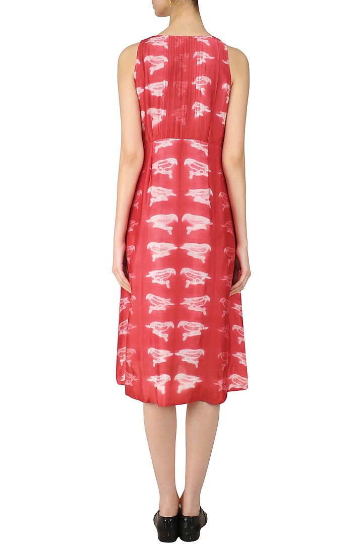 Red shibori dye bird print dress available only at Pernia's Pop Up Shop.