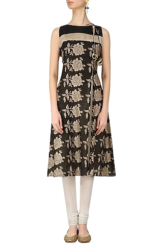 Black Block Printed Kurta by Anvita