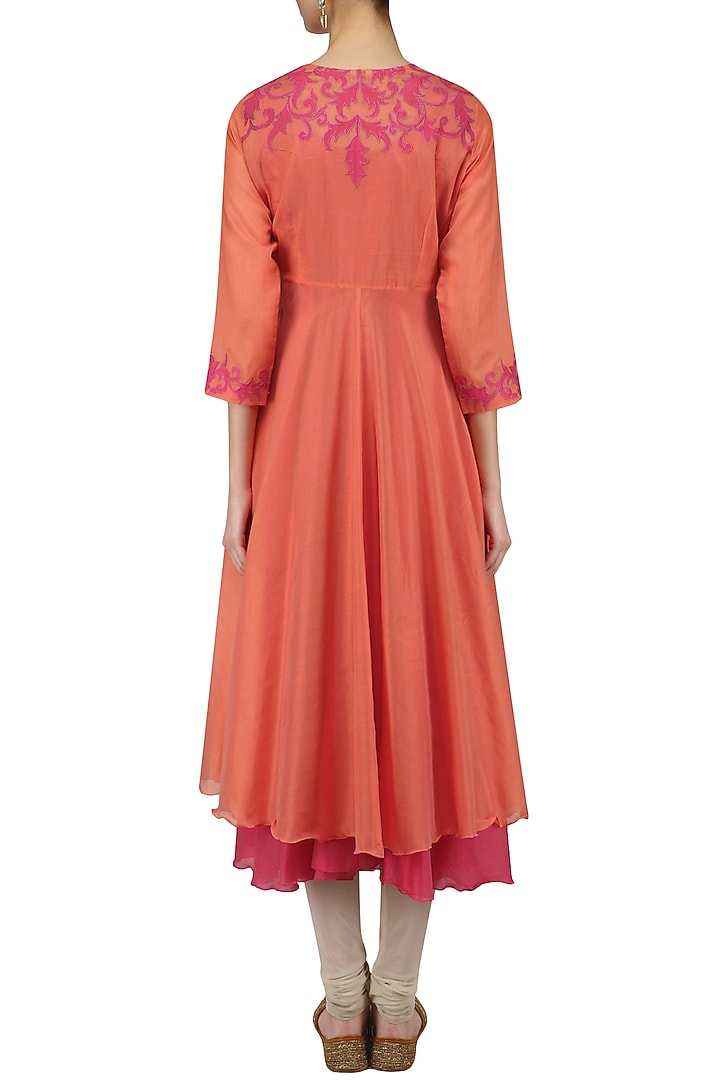 Pale orange and pink applique work kurta available only at Pernia's Pop Up Shop.