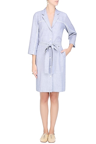 Navy and White Structured Pinstriped Dress by Anomaly