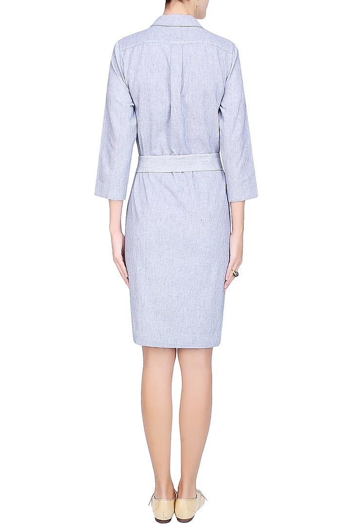 Navy and white structured pinstriped dress available only at Pernia's Pop Up Shop.