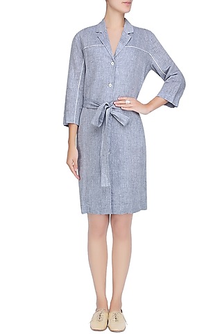 Blue Grey Heathered Classic Shirt Dress by Anomaly