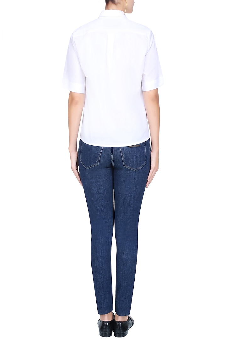 Ivory boxy cropped shirt available only at Pernia's Pop Up Shop.