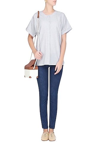 Pale Blue Roll Up Sleeves Oversized Shirt by Anomaly
