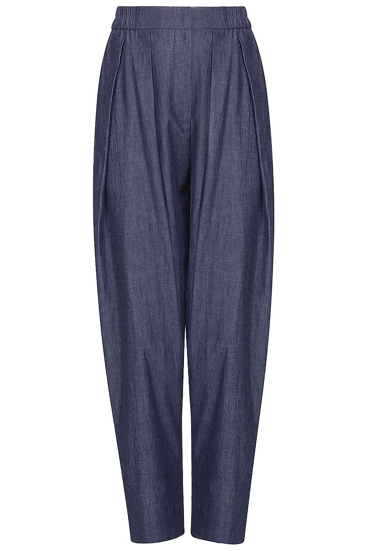 Blue Double Pleated High Waist Pants by Anomaly