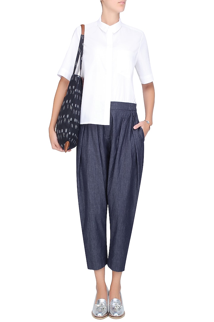 Blue double pleated high waist pants available only at Pernia's Pop Up Shop.