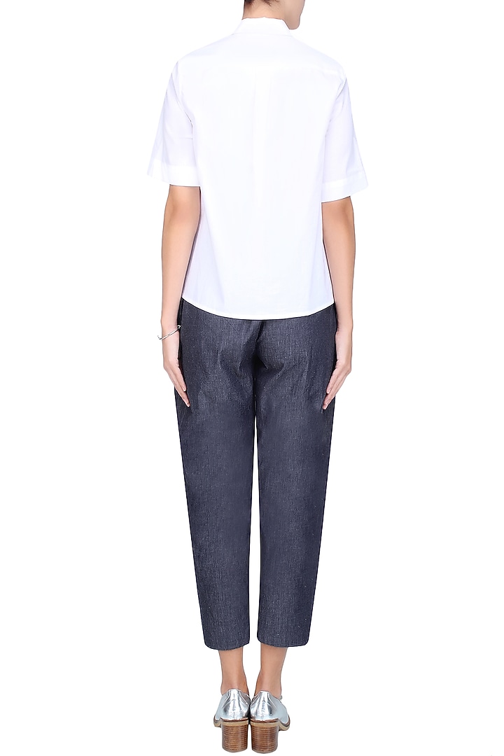 Blue double pleated high waist pants available only at Pernia's Pop Up Shop.