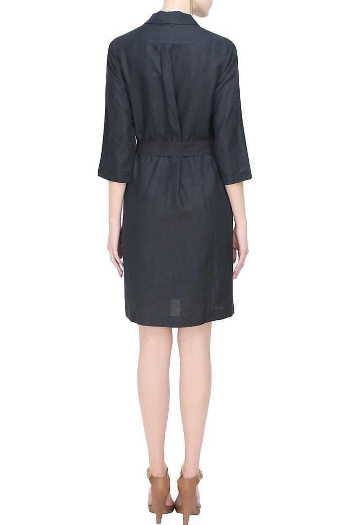 Anomaly presents Navy blue structured cotton linen dress available only at Pernia's Pop Up Shop.