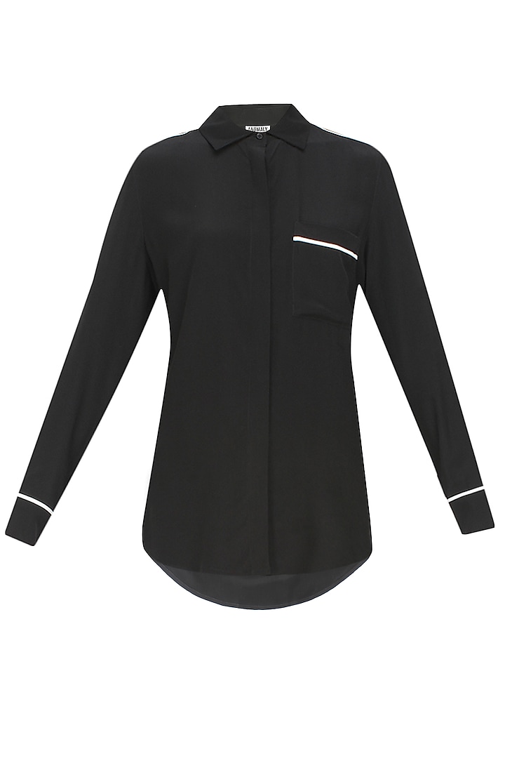 Black and contrast piping button down silk shirt by Anomaly