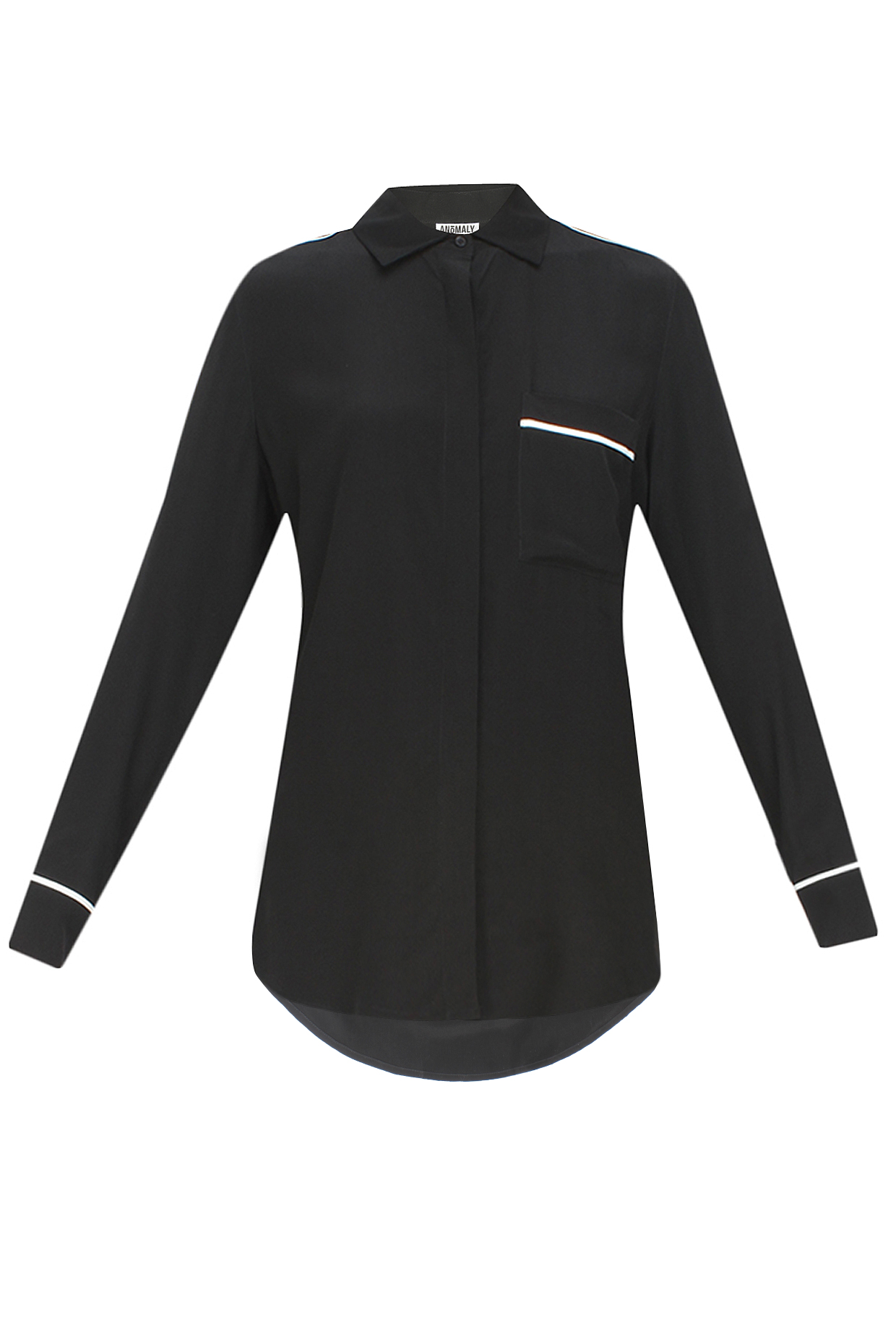 Anomaly presents Black and contrast piping button down silk shirt available only at Pernia's Pop Up Shop.