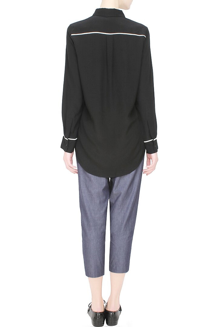 Anomaly presents Black and contrast piping button down silk shirt available only at Pernia's Pop Up Shop.