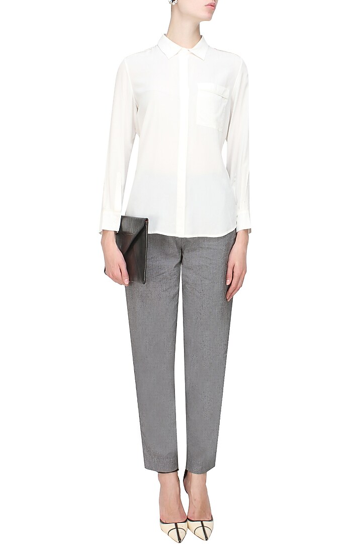 Anomaly presents Ivory button down silk shirt available only at Pernia's Pop Up Shop.