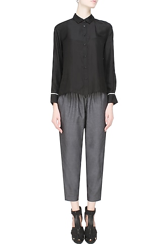 Black button down silk habotai shirt by Anomaly