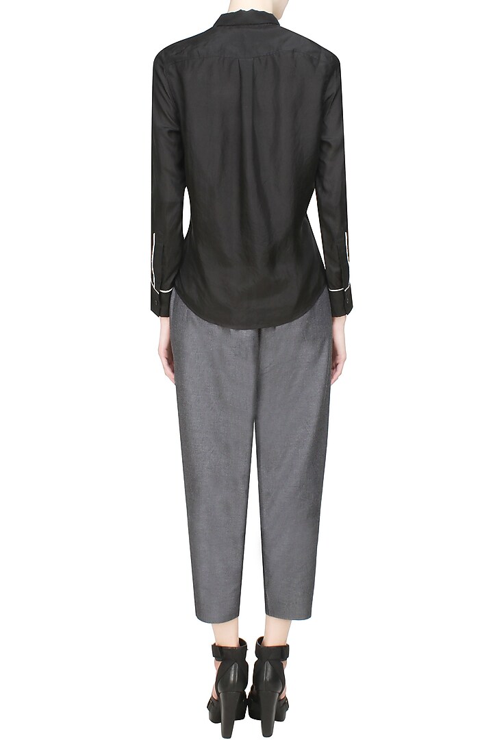 Anomaly presents Black button down silk habotai shirt available only at Pernia's Pop Up Shop.