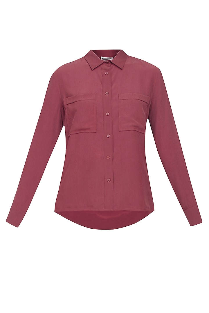 Burgundy button down silk shirt by Anomaly