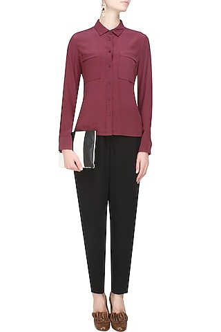 Burgundy button down silk shirt by Anomaly
